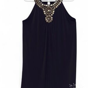 Sandra Darren Black Dress with Gold Accents